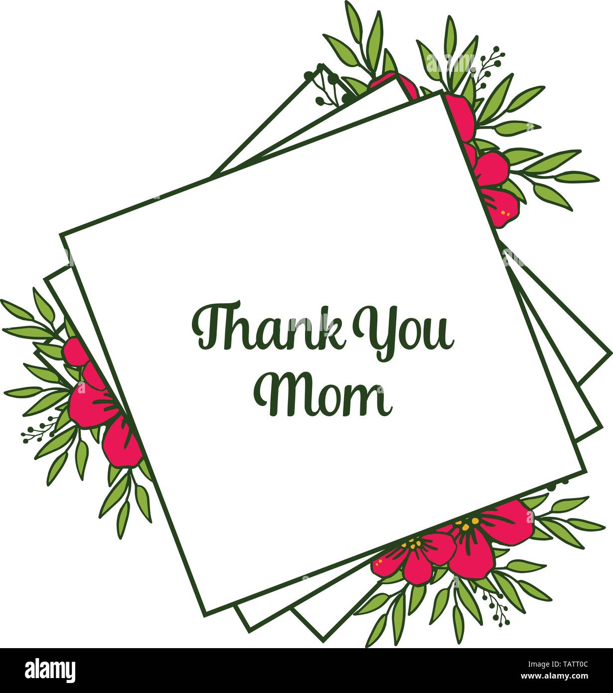 Vector illustration template thank you mom with red wreath frames bloom ...