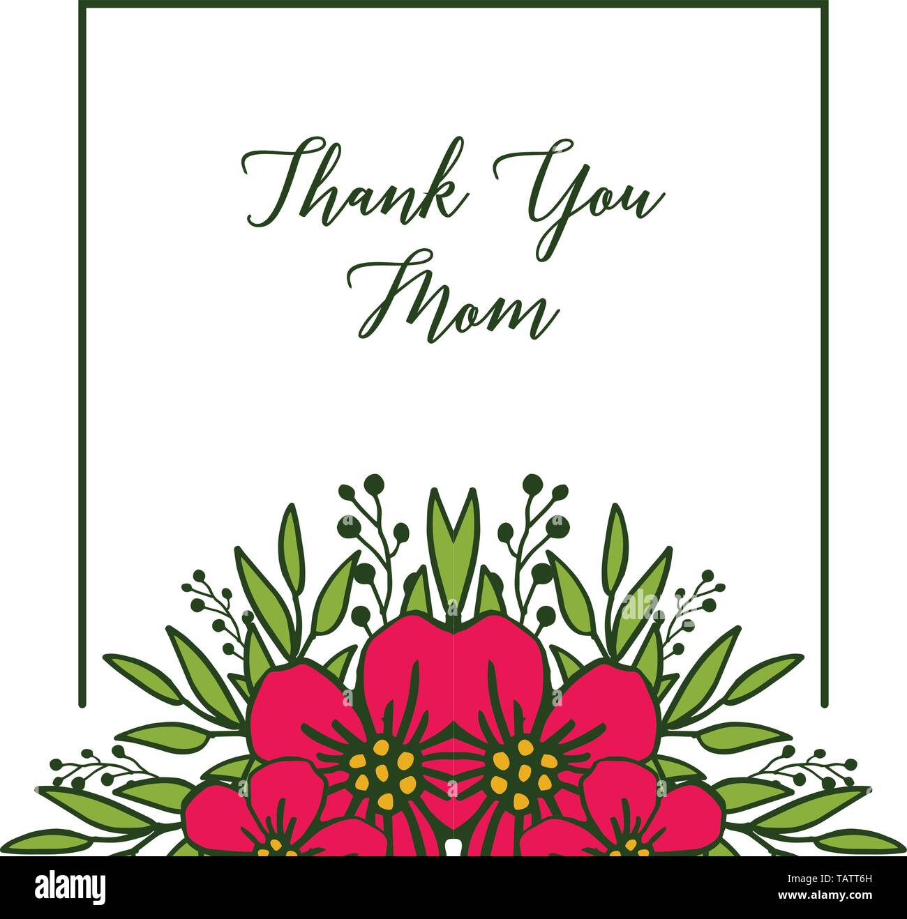 Vector illustration template thank you mom with red wreath frames bloom ...
