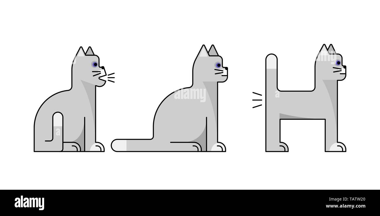 Light gray cats. Flat, minimalistic icons. Cartoon Pets Vector illustration Stock Vector