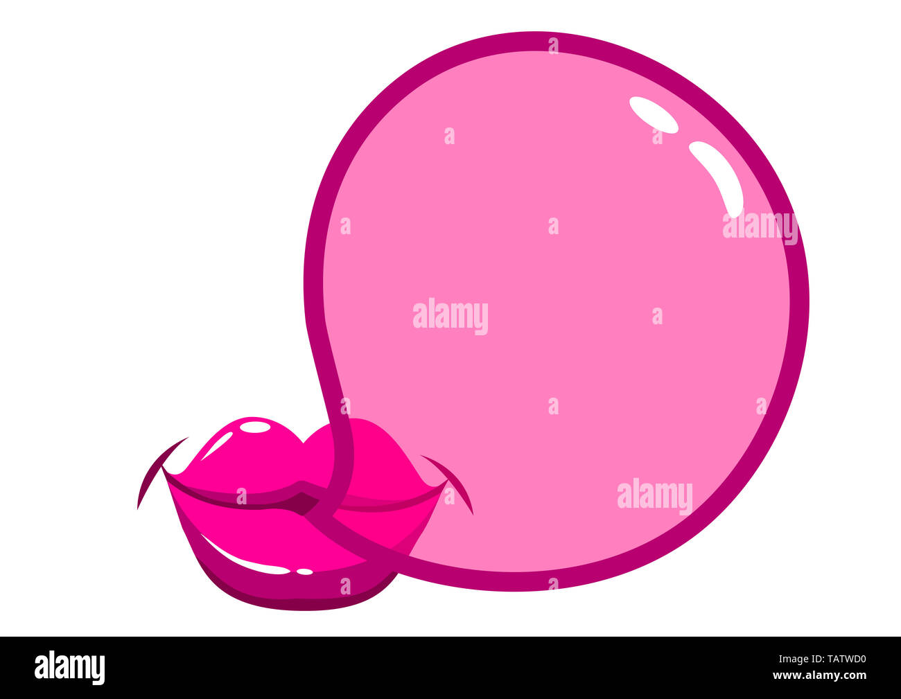 Illustration of a mouth blowing a bubblegum bubble. Stock Photo