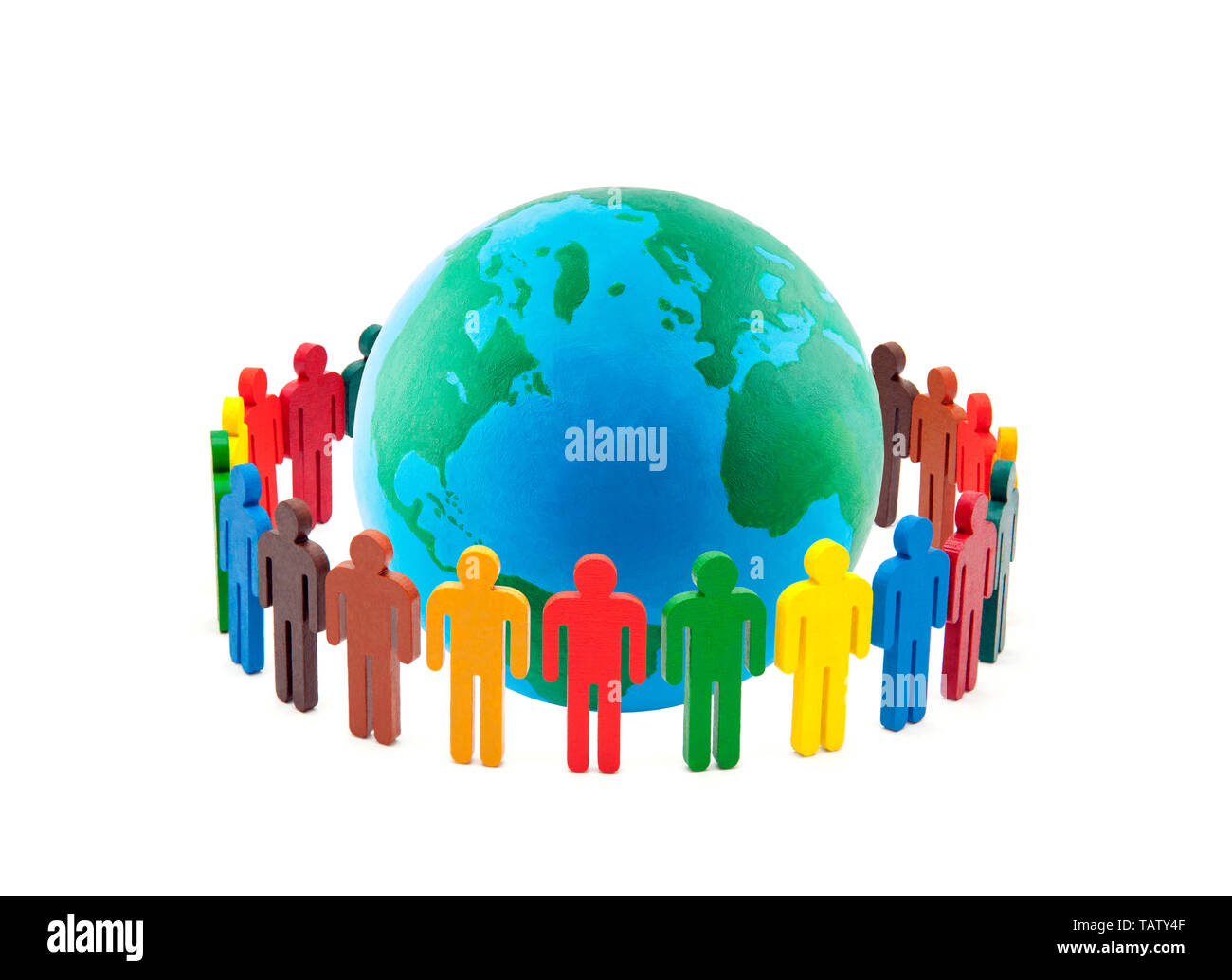 Circle of colourful people around the globe on white background Stock