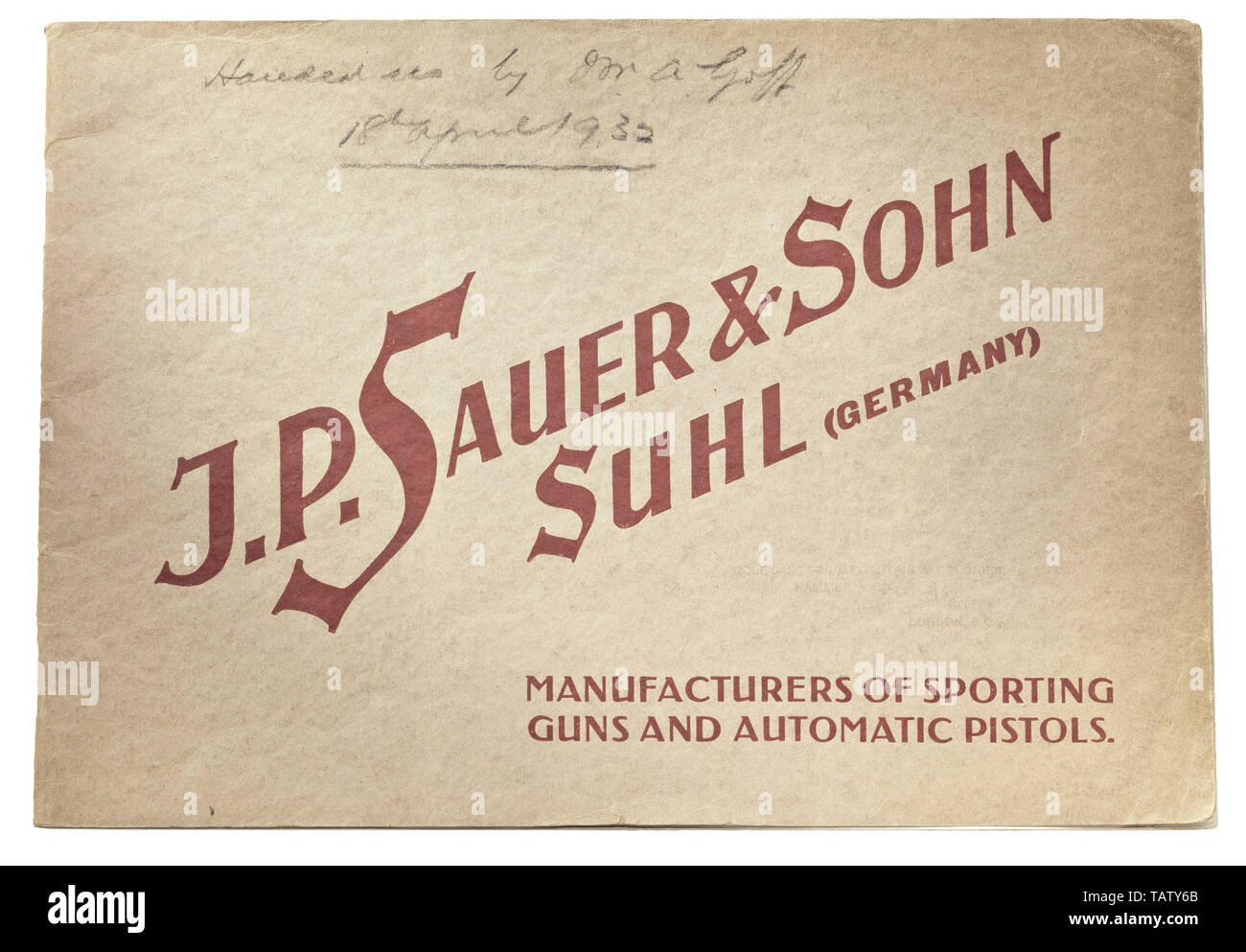 GUNS, LITERATURE, English catalogue of Sauer & Sohn company, Suhl, circa 1928, Additional-Rights-Clearance-Info-Not-Available Stock Photo