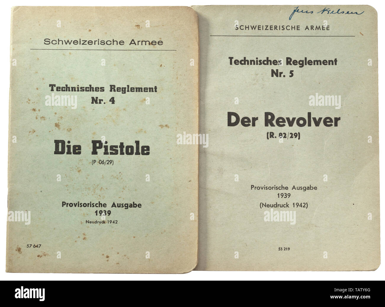 Small arms, Swiss Army technical regulations for revolver R 82/29 and pistol P 06/26, provisional issue 1939, reprint 1942, Editorial-Use-Only Stock Photo