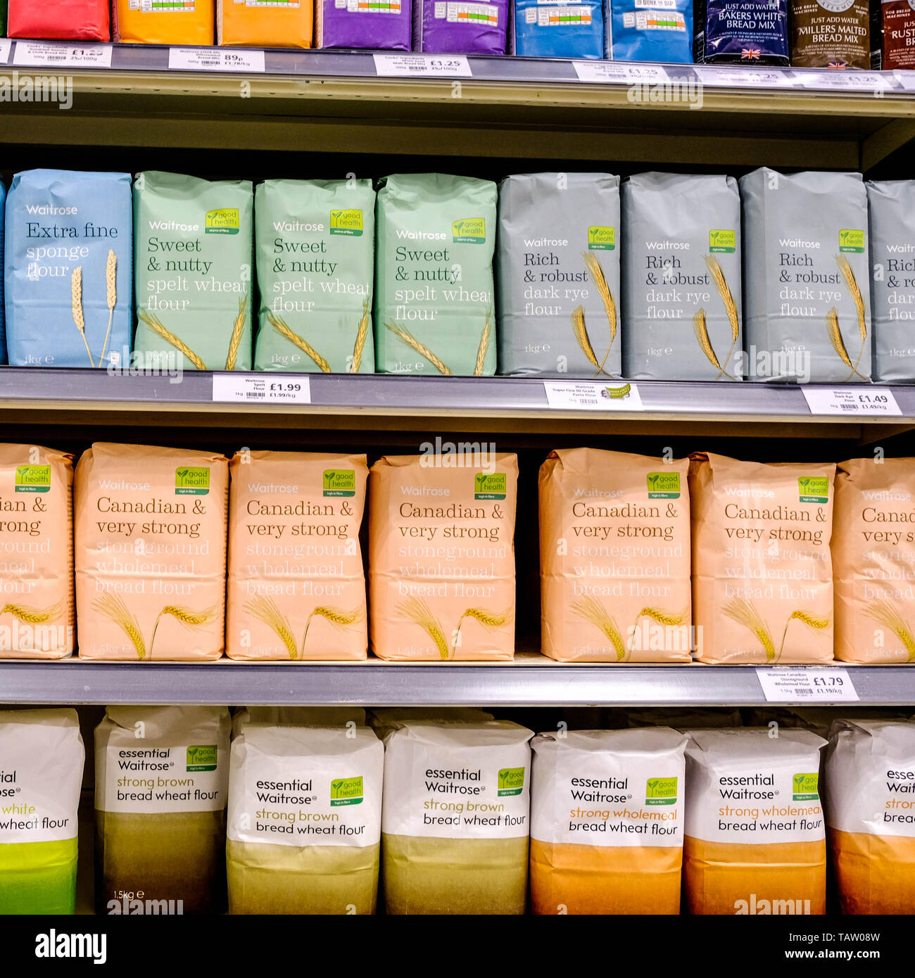 Selection of Supermarket Baking Flour. In the United Kingdom 5 Million
