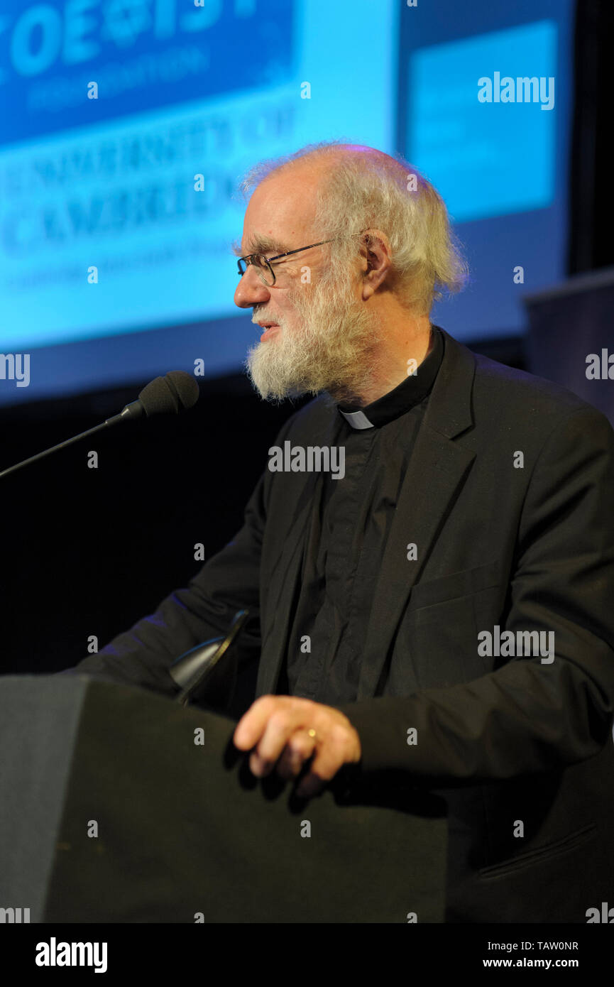 Right Reverend Rowan Douglas Williams, Baron Williams of Oystermouth lecturing at the Cheltenham Literature Festival, October 11, 2014. Stock Photo