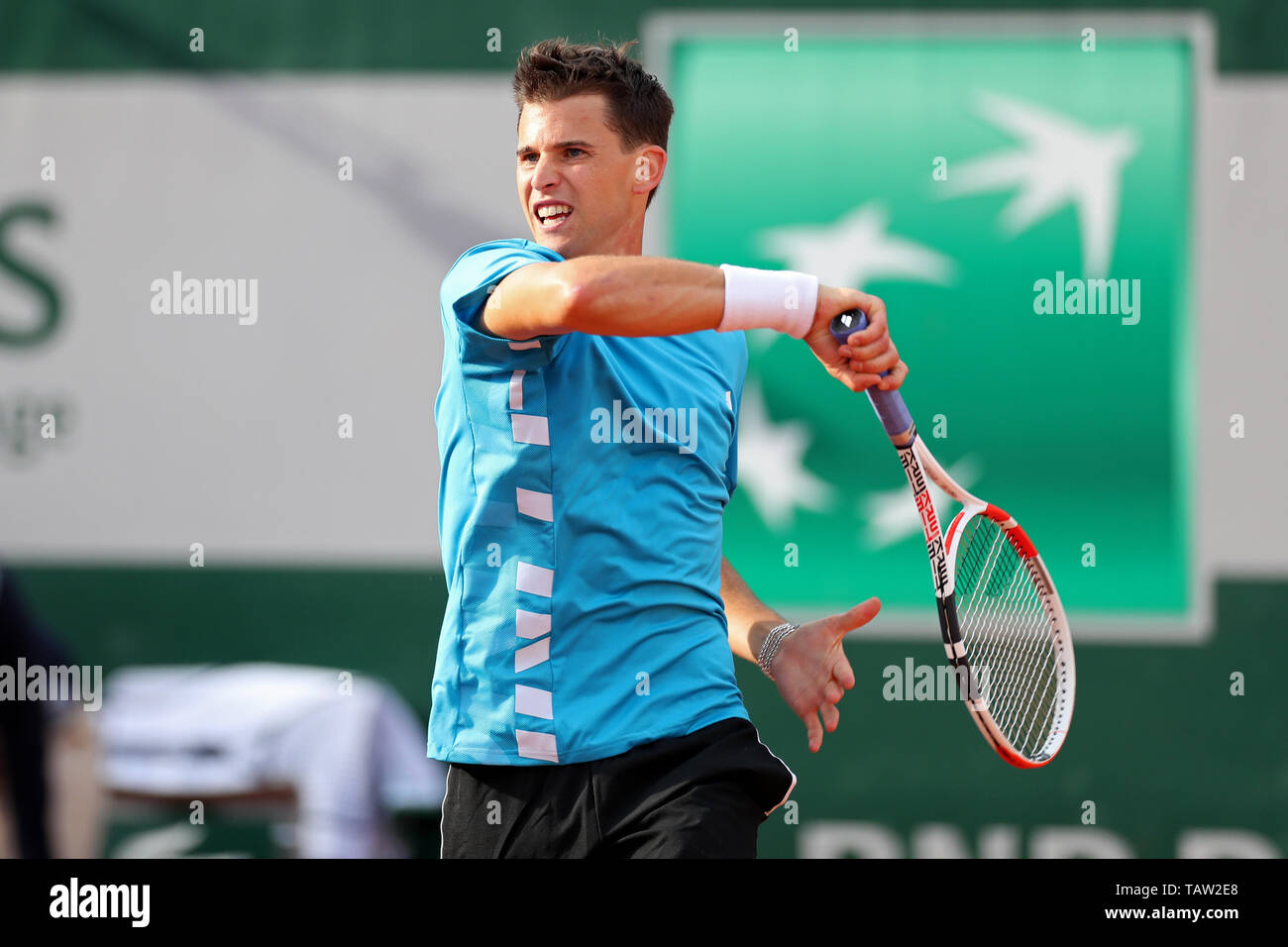Paris, France. 27th May 2019. French Open Tennis tournament; Dominic Thiem  (AUT) plays a forehand Credit: Action Plus Sports Images/Alamy Live News  Stock Photo - Alamy