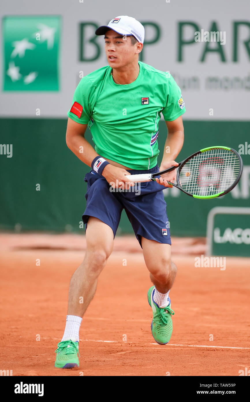 Paris, France. 28th May, 2019. Mackenzie McDonald of the Untied States  during the men's singles first round match of the French Open tennis  tournament against Yoshihito Nishioka of Japan at the Roland
