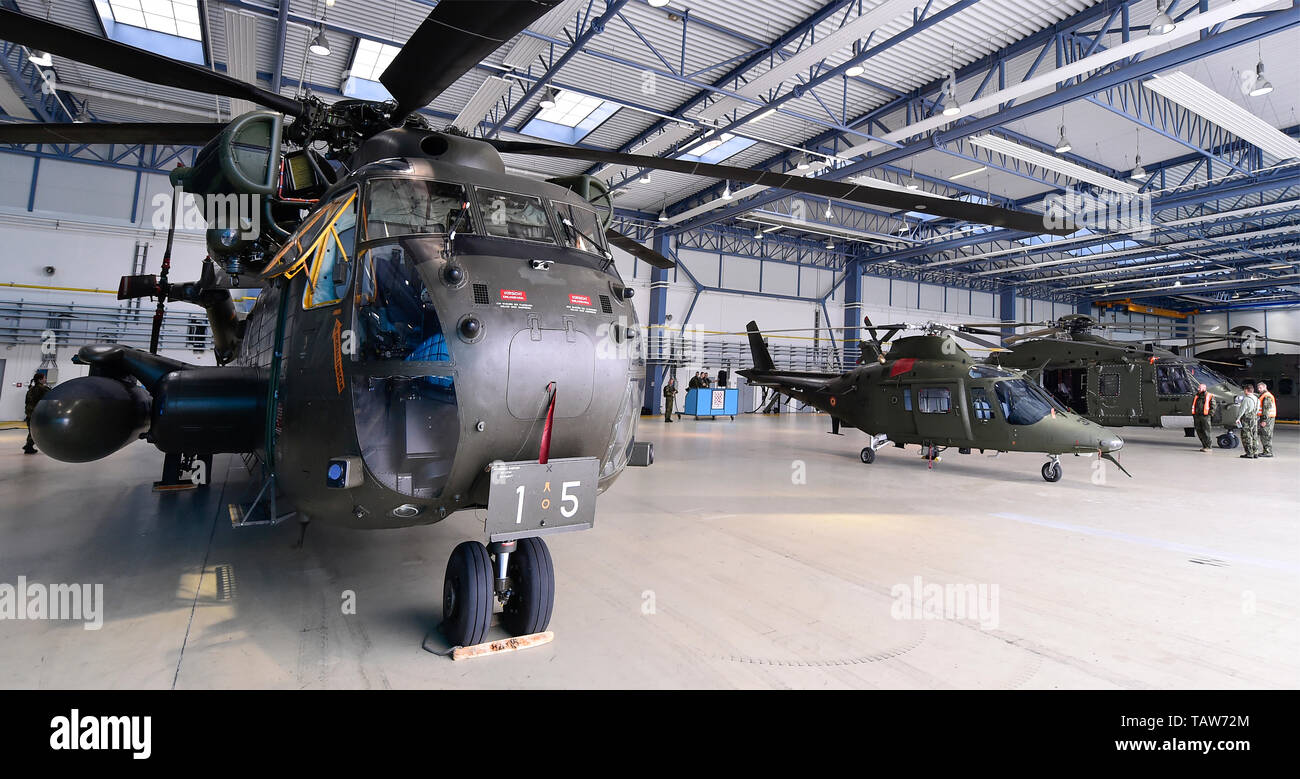 Namest Nad Oslavou, Czech Republic. 28th May, 2019. International military exercise Dark Blade in 22nd helicopter base Sedlec, Namest nad Oslavou, Czech Republic, May 28, 2019. Helicopters from left Sikorsky CH-53 GS, Agusta A-109 and NH-90. Credit: Lubos Pavlicek/CTK Photo/Alamy Live News Stock Photo