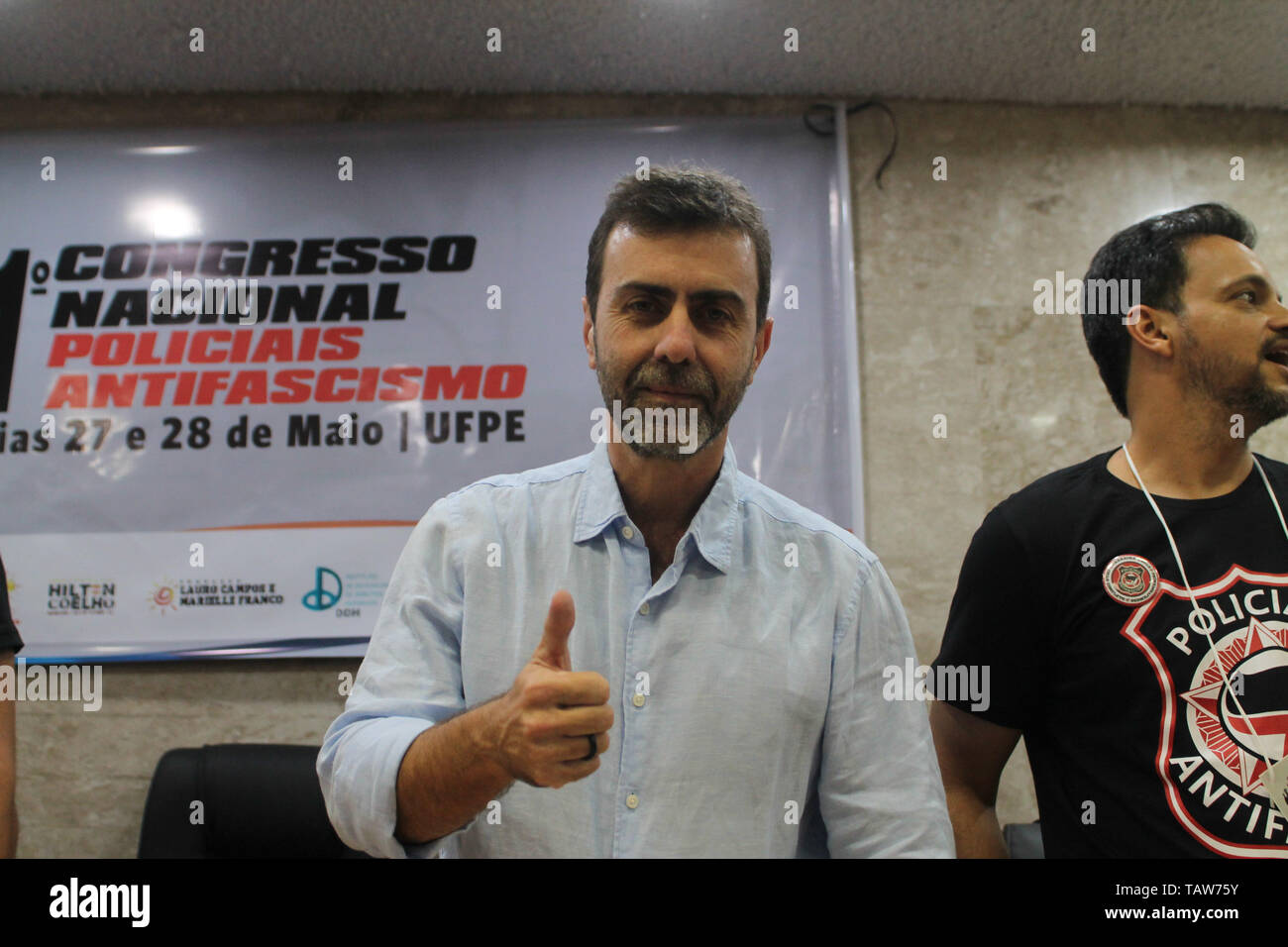 RECIFE, PE - 27.05.2019: NATIONAL CONGRESS ANTIFASCISM POLICE - Federal Deputy, Marcelo Freixo (PSOL-RJ), participated in the &quot;1st National Antifascism Police Congress&quot; in the auditorium of the Center for Aed Social Sciences of the Fee Federal University of Pernambuco (UFPEidade Univeriversitária, West Zone of Recife. The Congress has as its theme: &quhe politicitical challenges for the construction of a democratic public security policy for Brazil&quot;. Also participating in the congress, the Federal Deputy, Maria do RosárPT-RS) and the former presidential candidatedate Ciro Gomes. Stock Photo