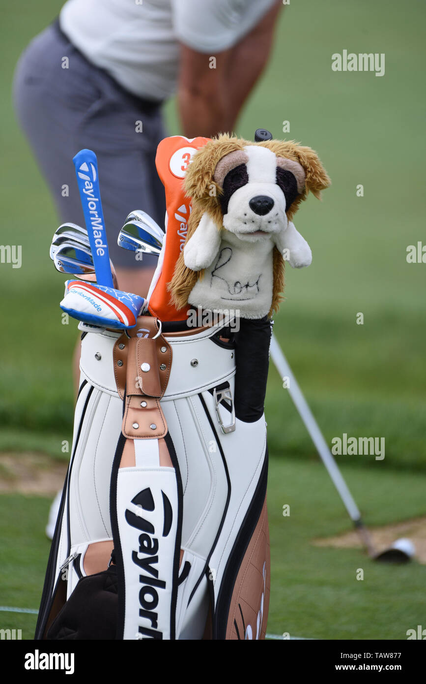 Dublin, OH, USA. 27th May, 2019. Rory Mcilroy's bag is seen during practice  round play at the 2019 Memorial Day Tournament presented by Nationwide at  Muirfield Village Golf Club in Dublin, OH.
