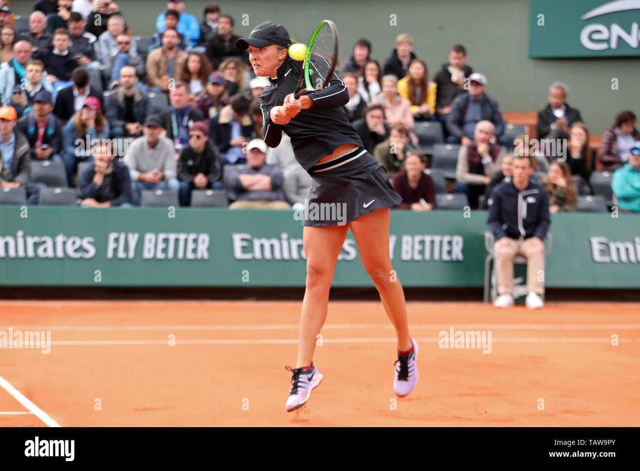 Paris, France. 28th May, 2019. Roland Garros, paris, France; French Open  Tennis tournament; Iga Swiatek (POL) in action against Selena Janicijevic  (FRA) Credit: Action Plus Sports Images/Alamy Live News Stock Photo -