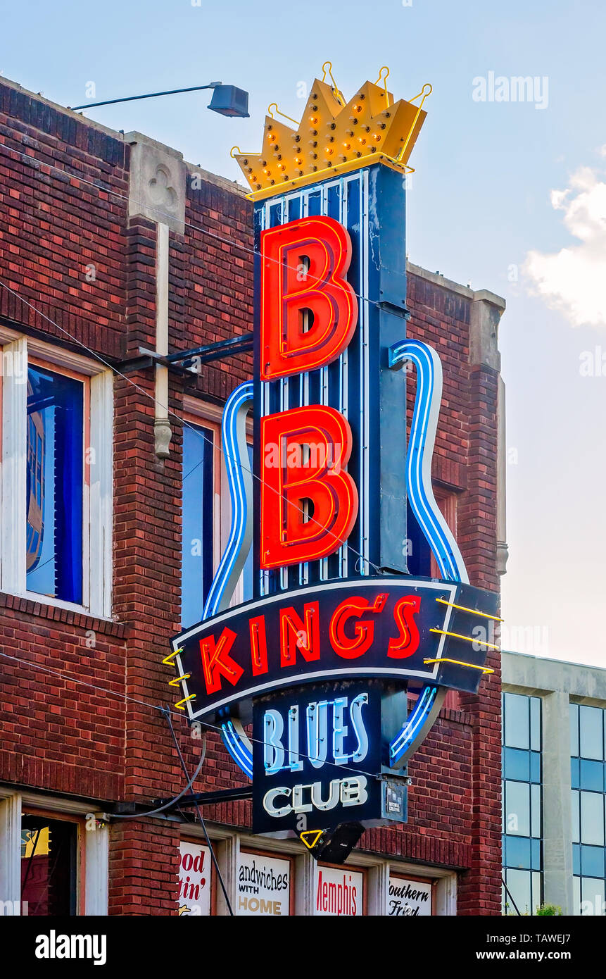 A sign advertises B.B. King’s Blues Club on Beale Street, Sept. 12, 2015, in Memphis, Tennessee. Stock Photo