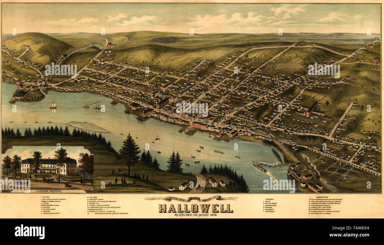 Bird's eye view of the City of Hallowell, Kennebec County, Maine, 1878