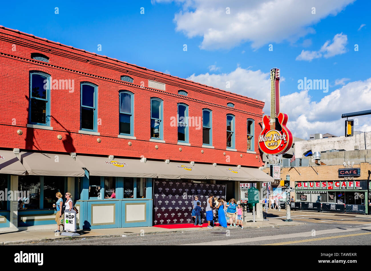 A guitar illustrates a sign at the Hard Rock Cafe, Sept. 12, 2015, in
