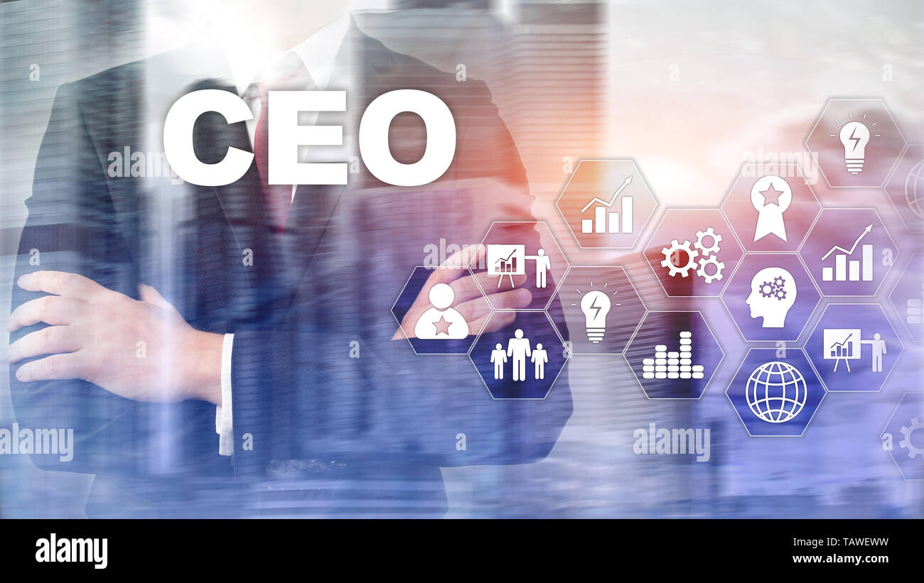 CEO business concept. Chief Executive Officer. Financial background mixed media. Stock Photo