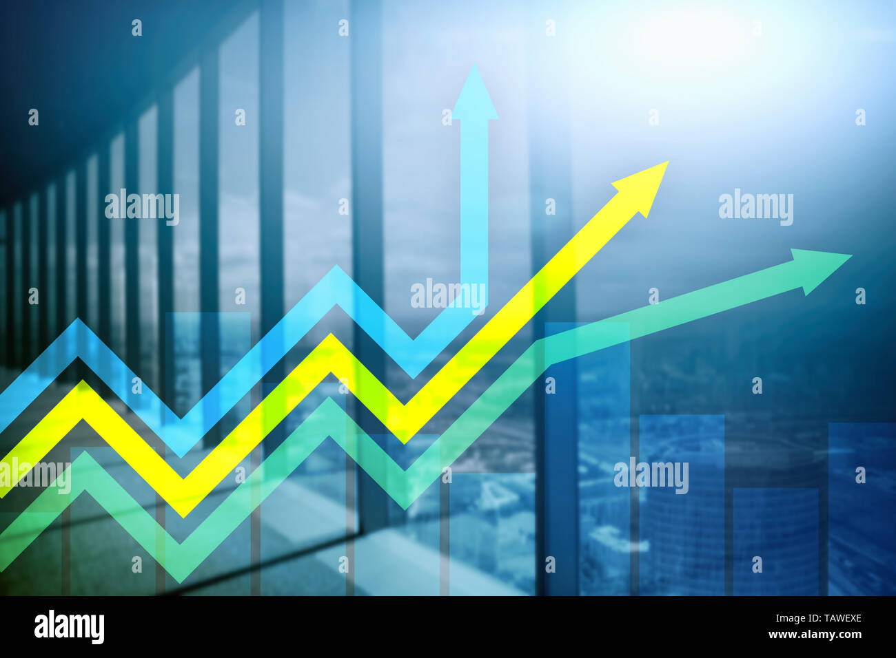 Financial growth arrows graph. Investment and trading concept. Stock Photo