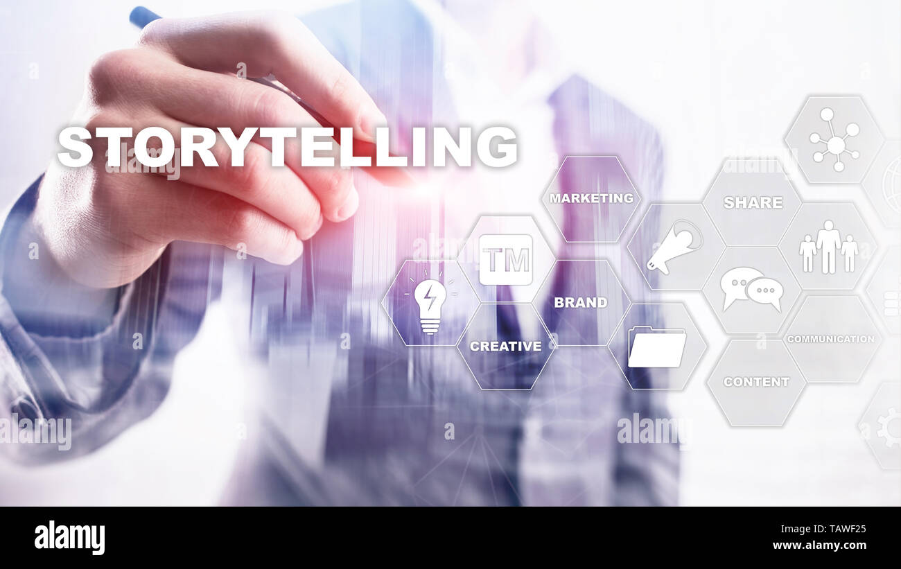 Storytelling. Story Telling Financial Business concept. Abstract blurred background. Stock Photo