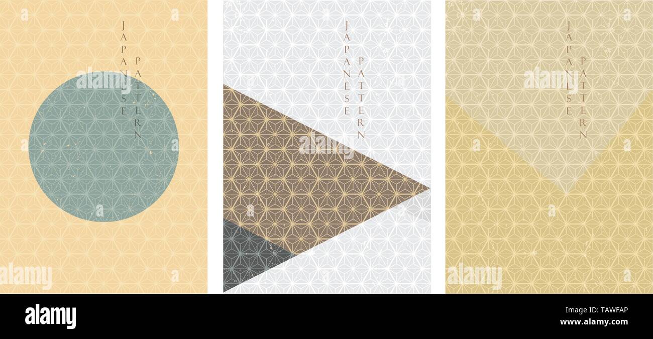Geometric template vector. Japanese pattern with grunge texture. Circle and triangle element for backdrop decoration. Stock Vector