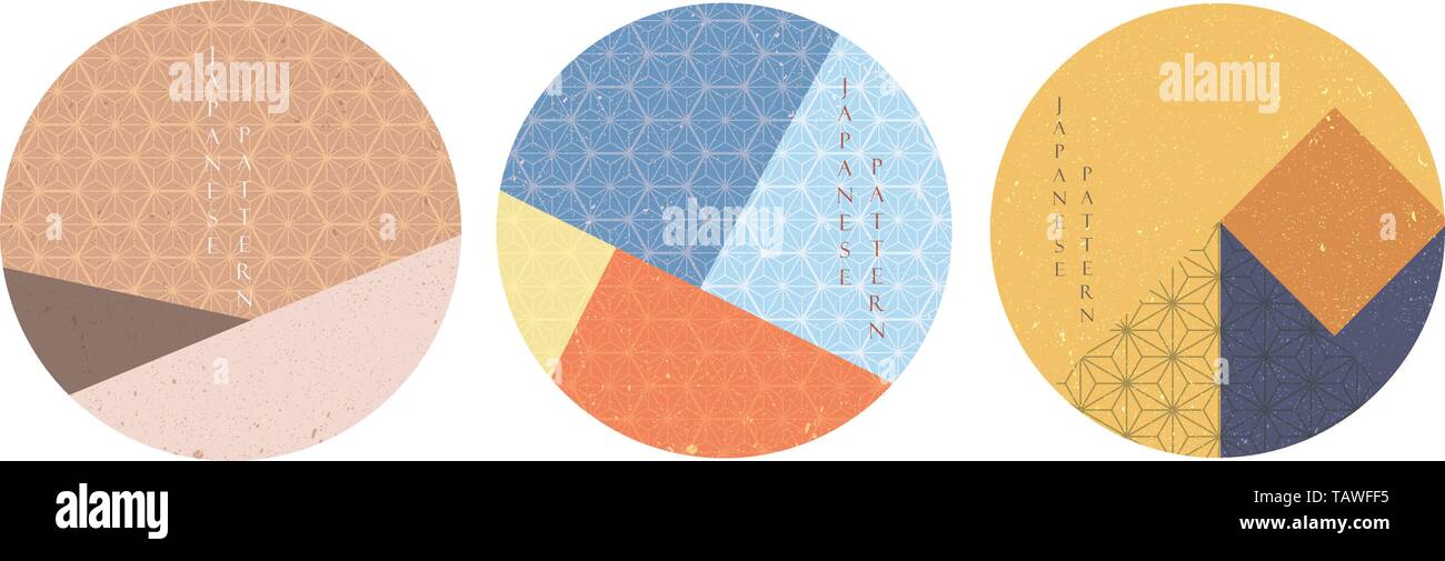 Geometric background with Japanese pattern vector. Circle shape icon ...