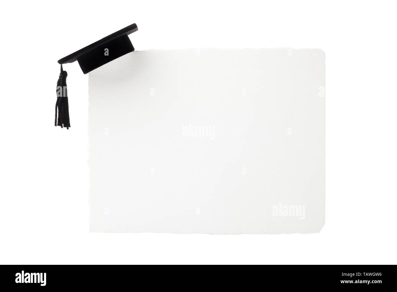 Black Graduation cap on blank white billboard Stock Photo