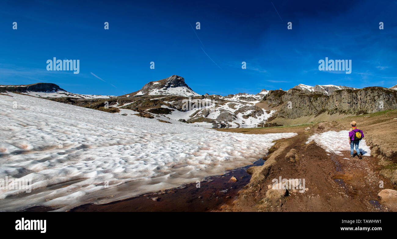 a woman hiker on the path in the french Pyrenees Stock Photo - Alamy