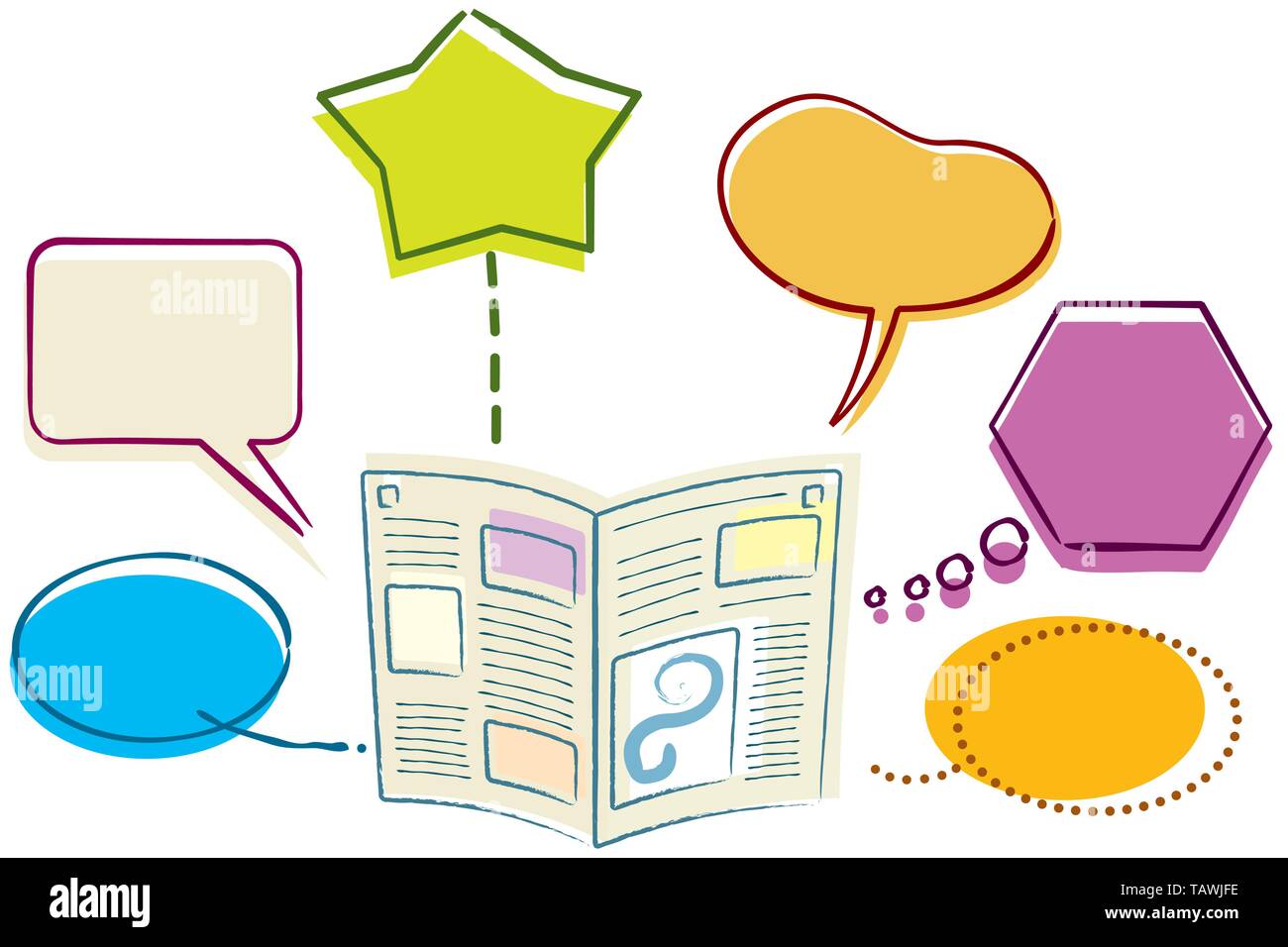 Vector illustration. eps10. Newspaper drawing with text bubbles Stock Vector