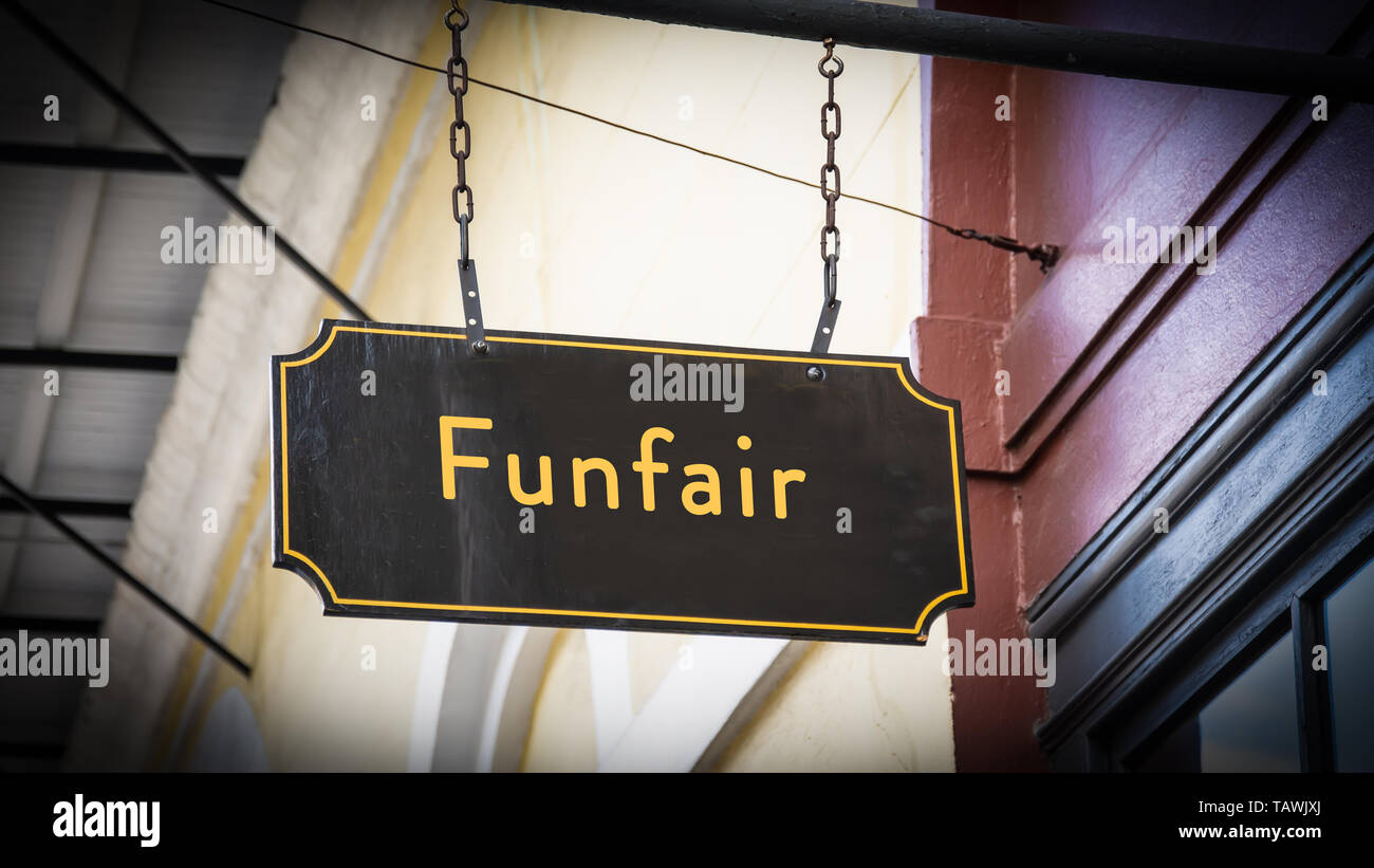 Street Sign the Direction Way to Funfair Stock Photo - Alamy