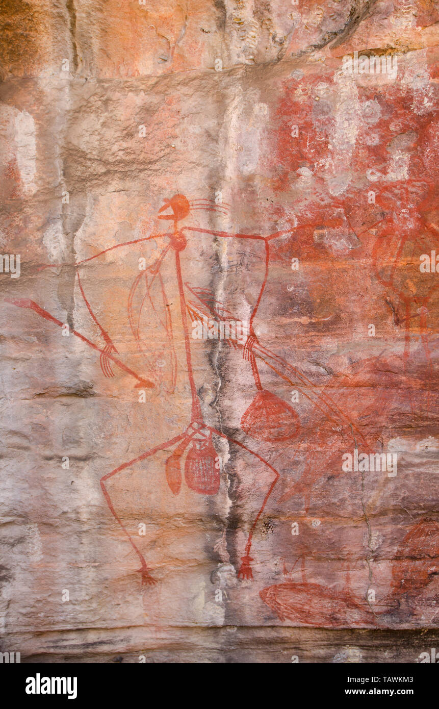 A painting of  Mabuyu, which is rock art in Kakadu, Australia Stock Photo