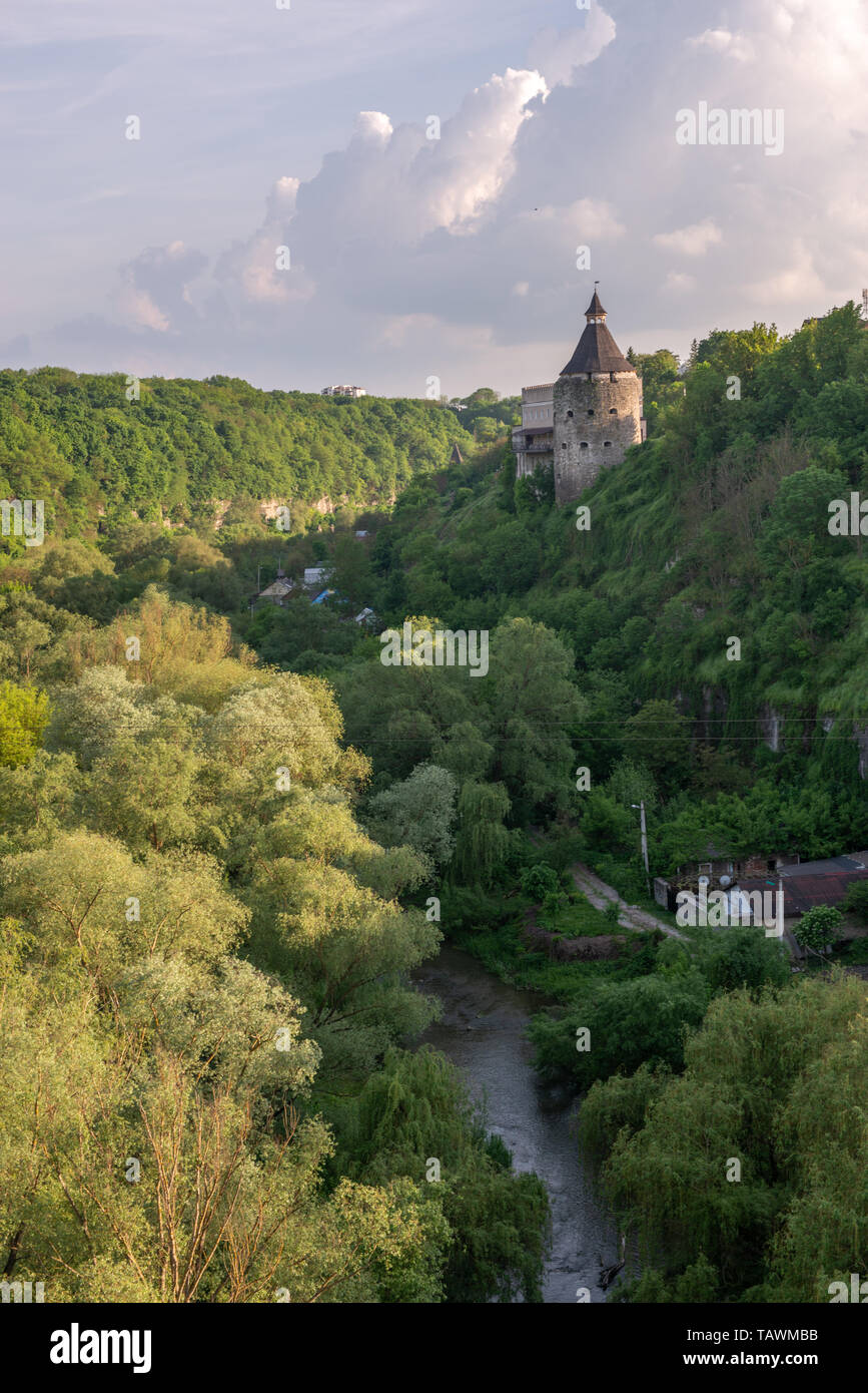 Tower of a medieval stone fortress on a hill Stock Photo - Alamy