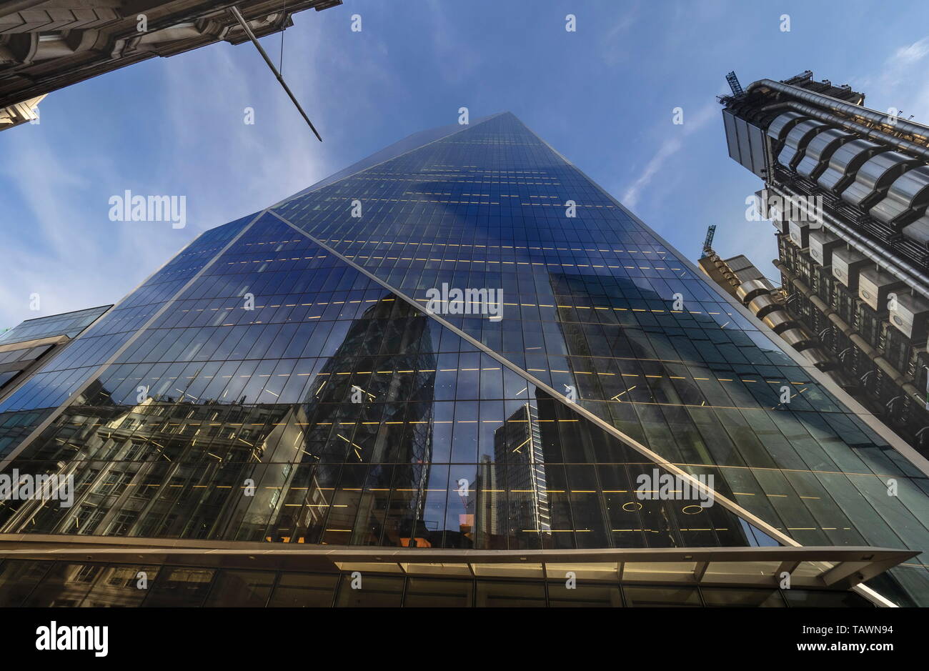 Skycrapers in the 'City' of London one of the leading centres of global finance in prospective from below. Stock Photo