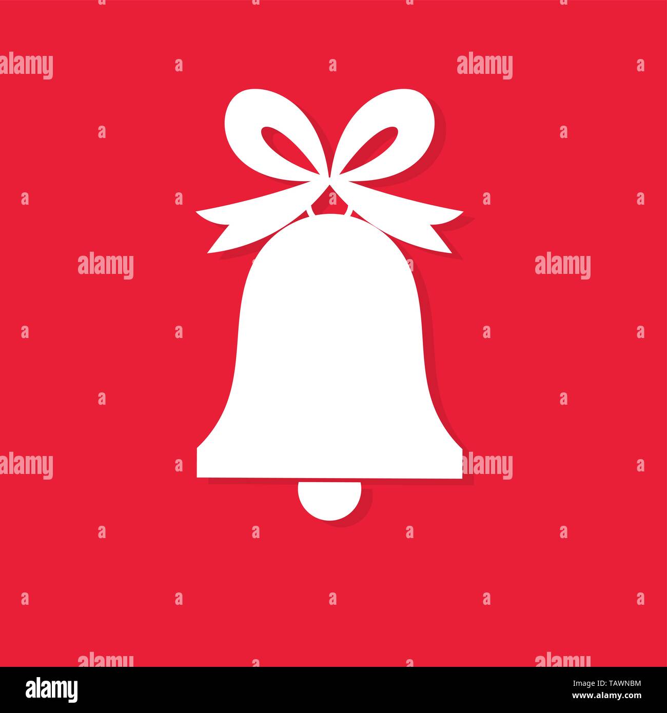 White Christmas bell with bow on red background. Vector illustration ...