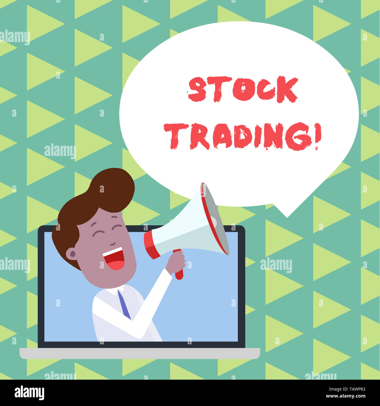 Word writing text Stock Trading. Business photo showcasing the action or  activity of buying and selling shares on market Man Speaking Through Laptop  i Stock Photo - Alamy
