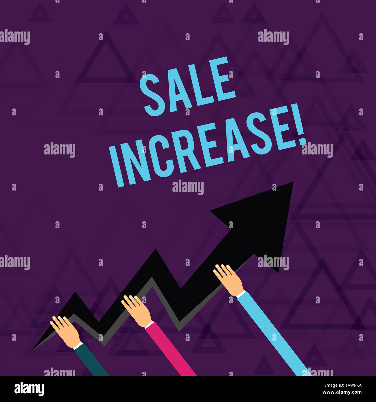 Writing note showing Sale Increase. Business concept for amount a company derives from sales compared to a previous Hands Holding Zigzag Lightning Arr Stock Photo