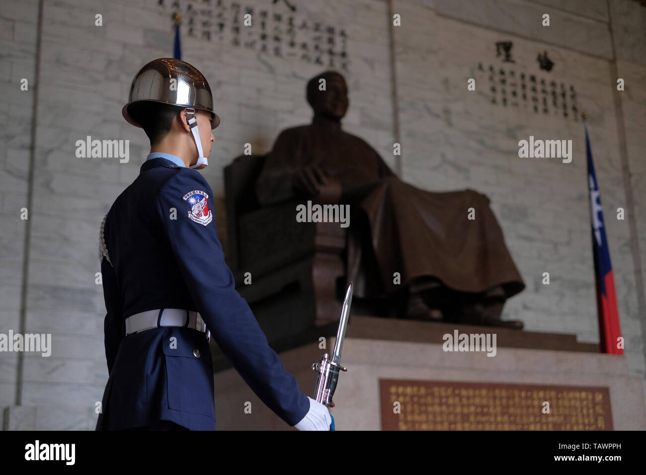 Honor Guards stand firm in front of the statue of Chiang Kai-shek in ...