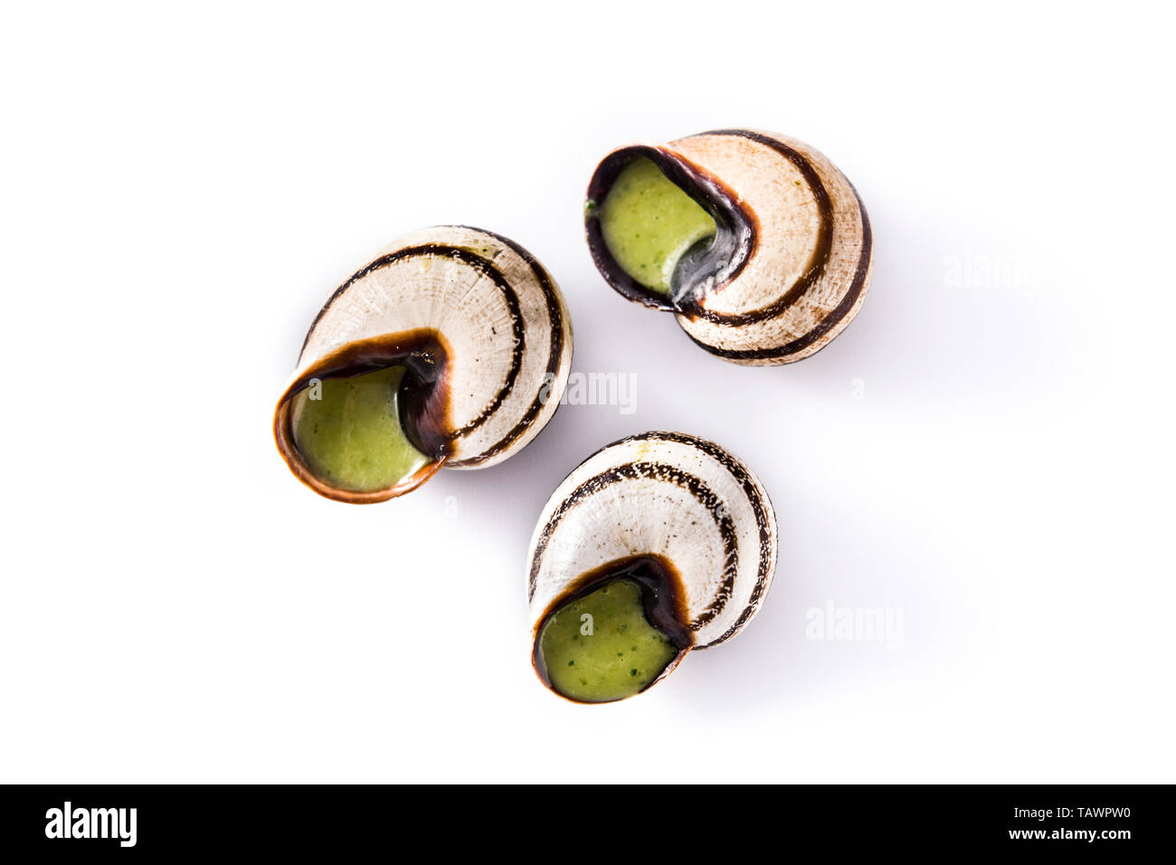 Escargots de Bourgogne isolated on white background Stock Photo