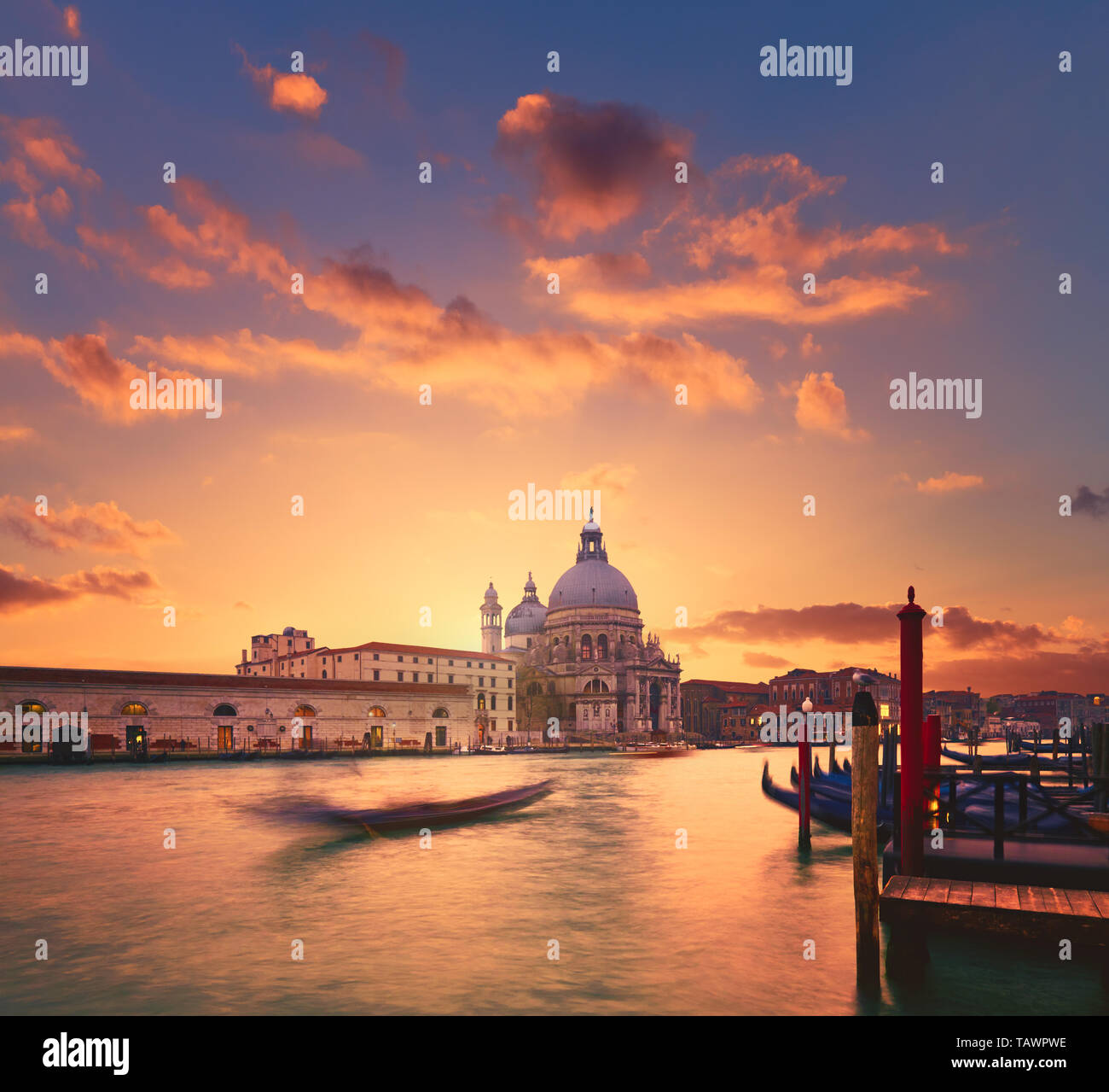 Sunset on Venice's Grand Canal with the Basilica di Santa Maria della ...