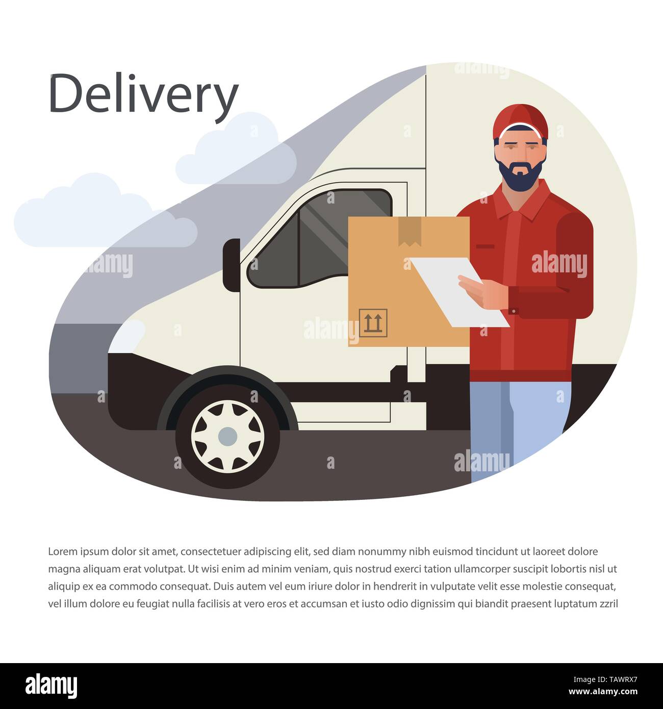 Vector design concept with illustration of a bearded courier man from a cargo delivery service Stock Vector