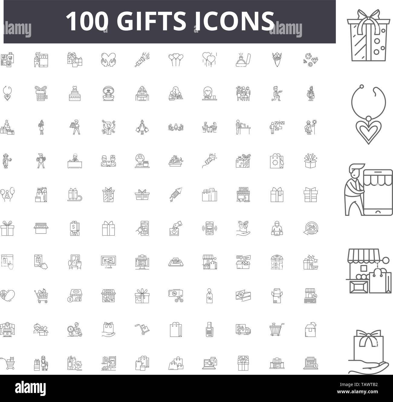 Gifts line icons, signs, vector set, outline illustration concept  Stock Vector