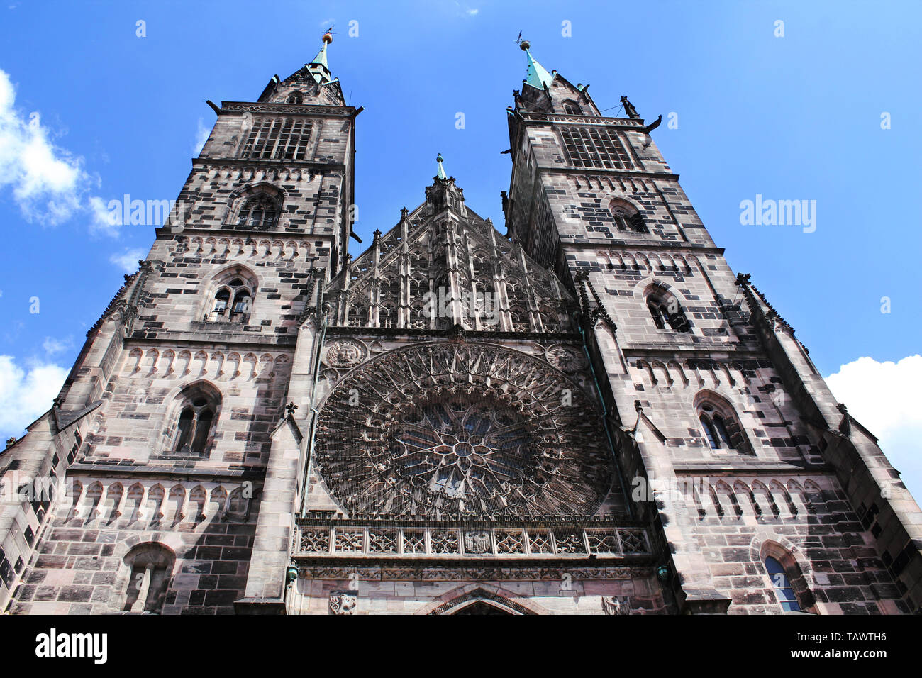 Facade of Lorenzkirche in the center of Nuremberg, Bavaria