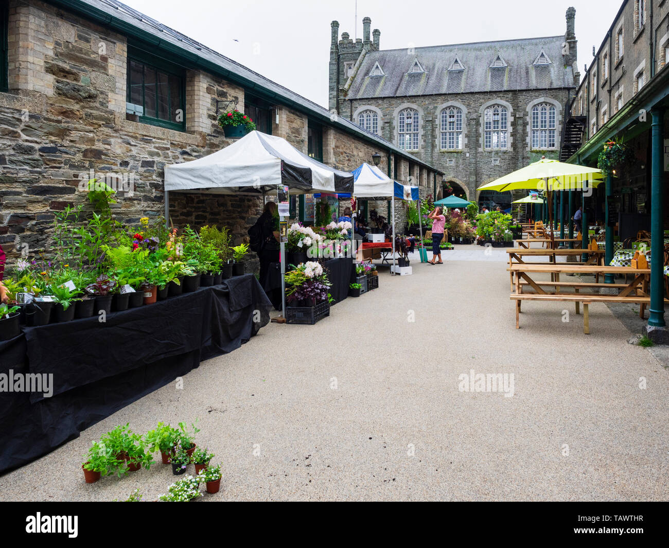 Stalls set up for Tavistock Garden Festival, May 2019, at the historic