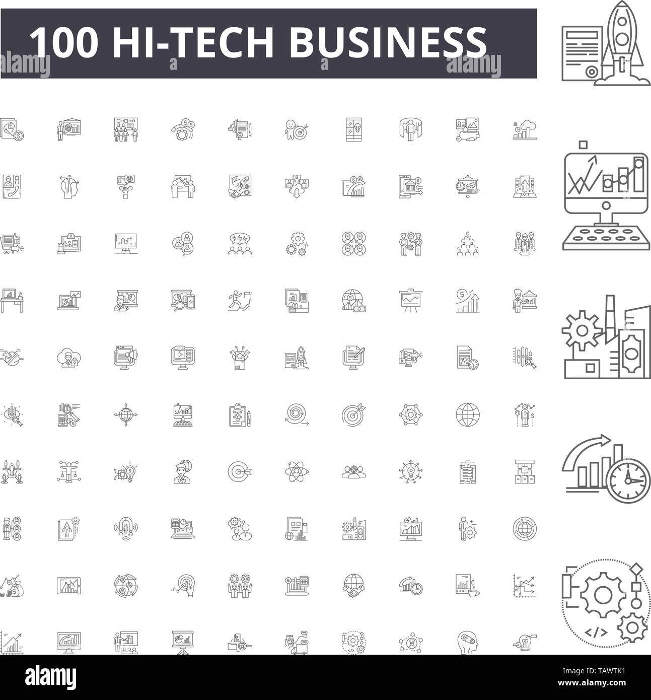 Hitech business line icons, signs, vector set, outline illustration concept  Stock Vector