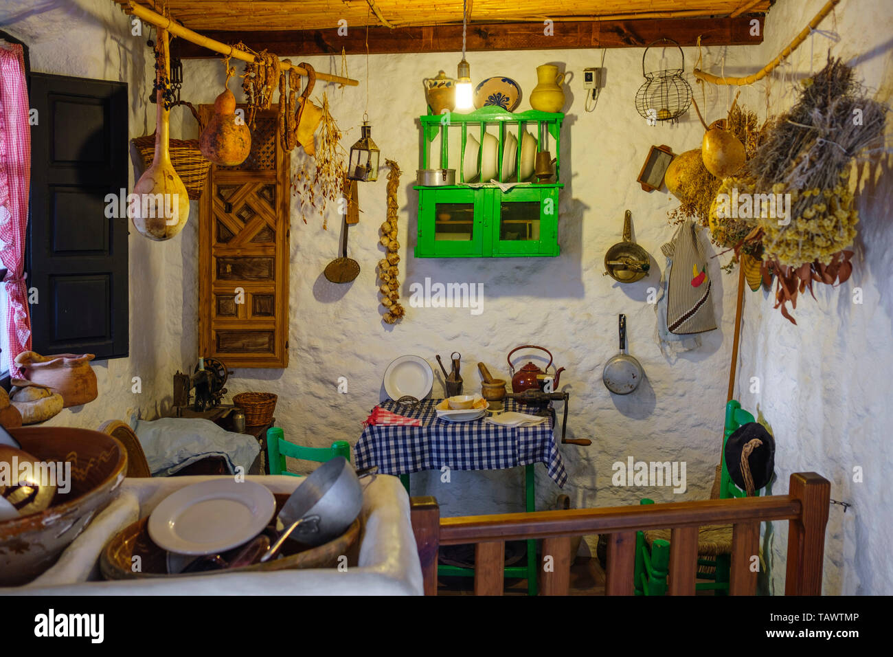 Typical traditional Andalusian kitchen. Casa Ethnographic Museum, Mijas Pueblo. Malaga province, Costa del Sol. Andalusia, Spain Europe Stock Photo