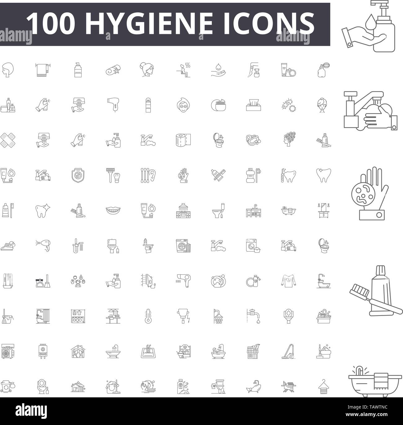 Hygiene line icons, signs, vector set, outline illustration concept  Stock Vector