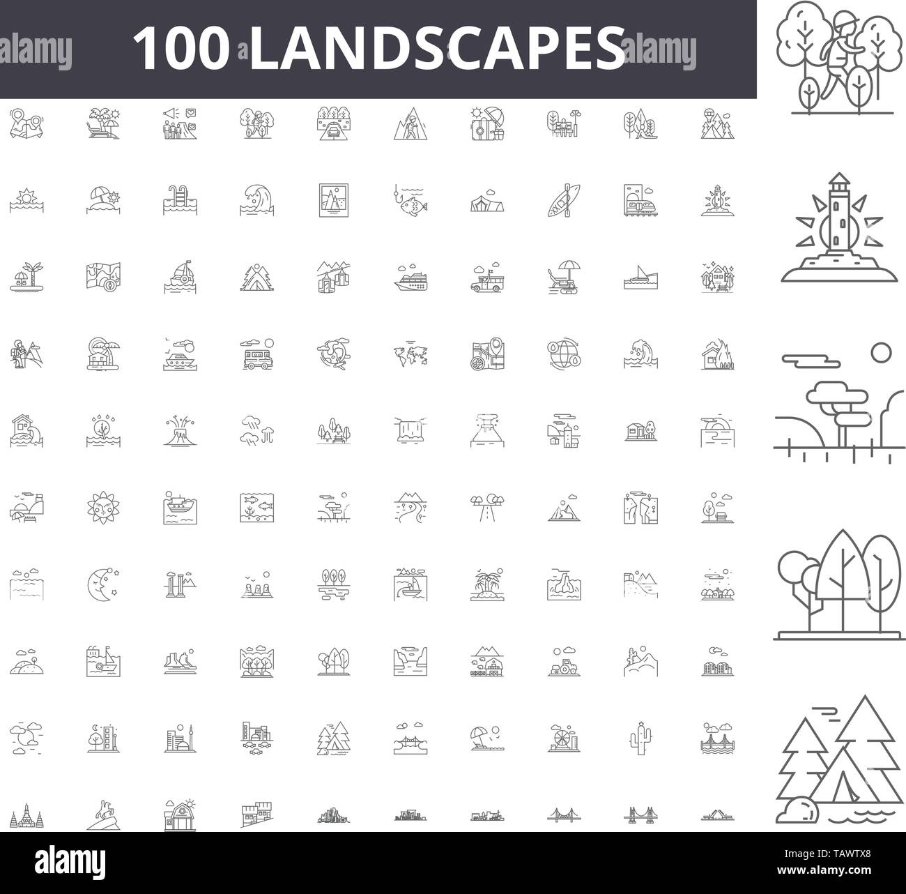 Landscapes line icons, signs, vector set, outline illustration concept ...