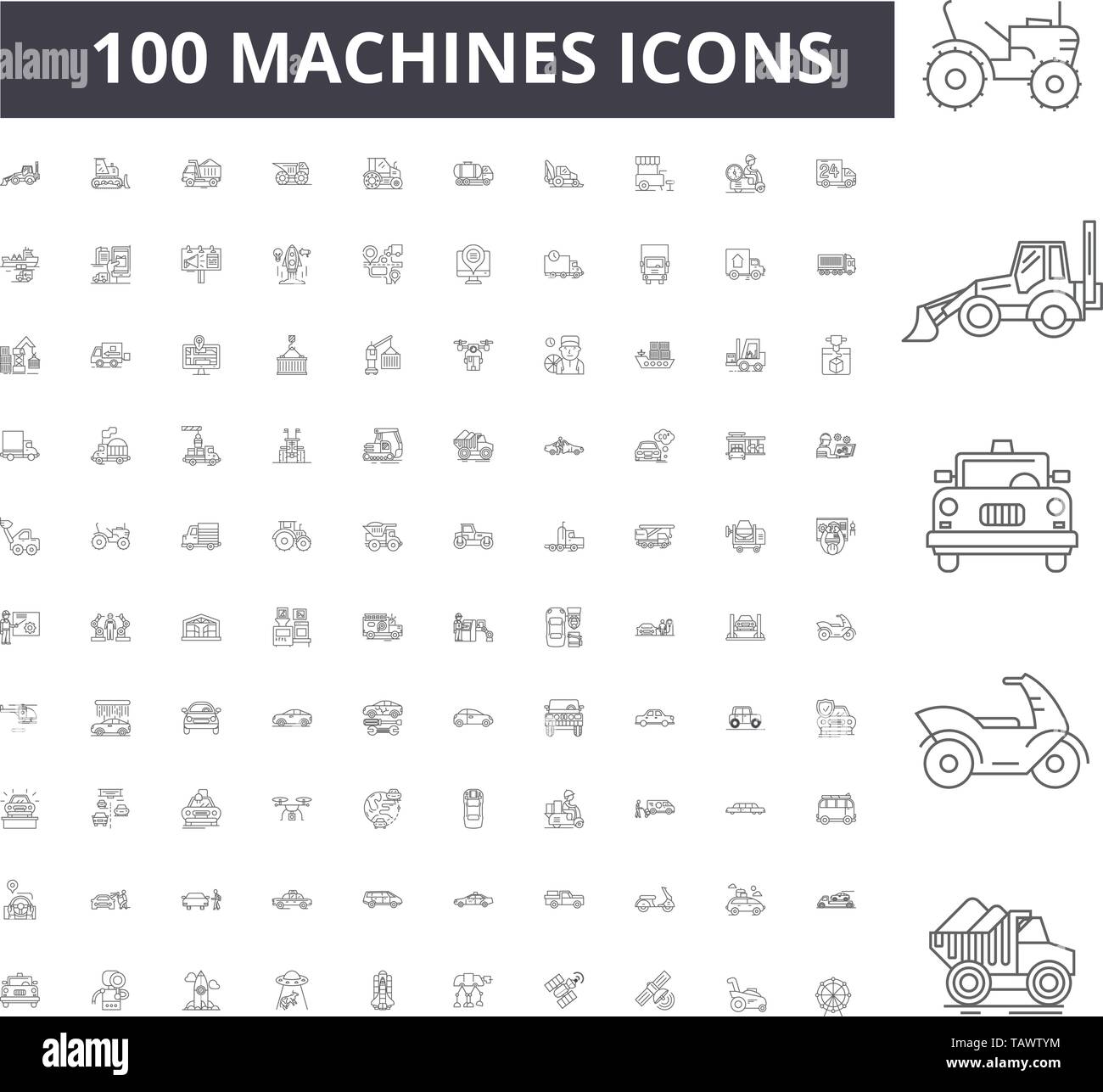 Machines line icons, signs, vector set, outline illustration concept  Stock Vector