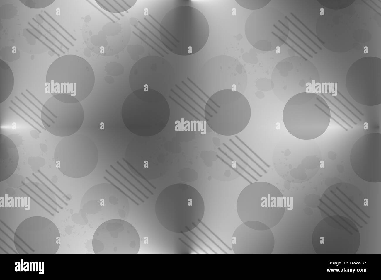 Modern wrapping paper in silver gradient color with gray spots and circles with stripes. Also for textile and fashion. Stock Photo