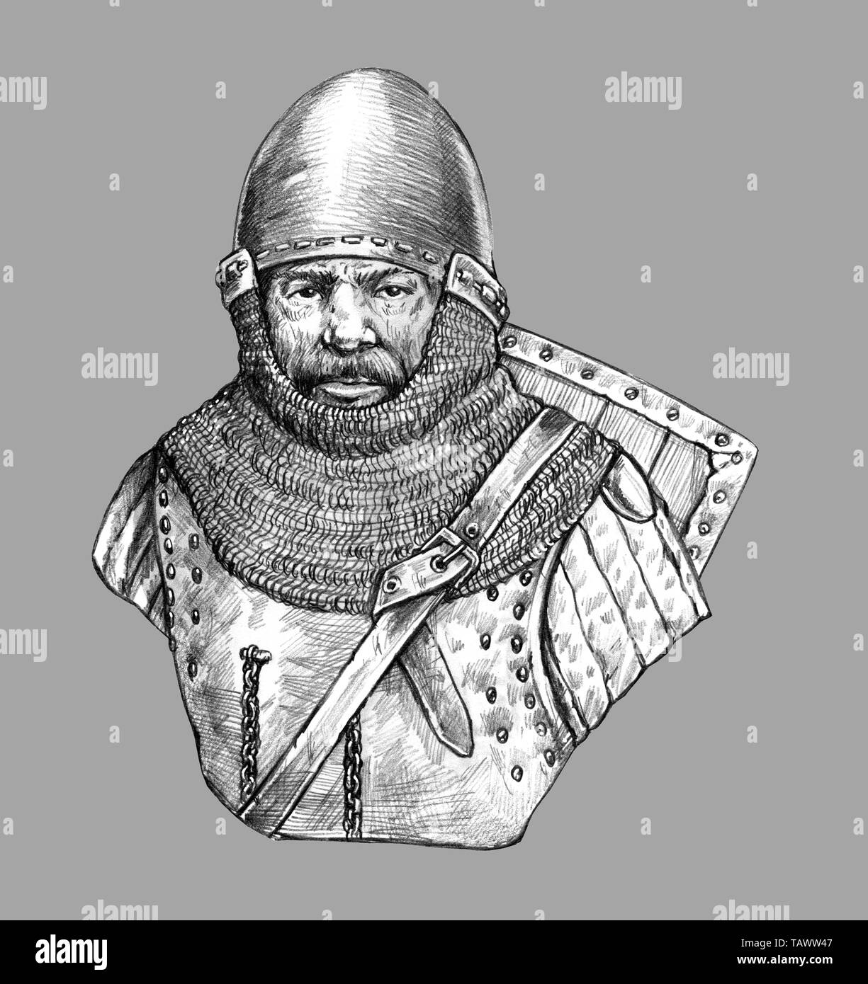 Medieval knight bust drawing. Knight isolated illustration. Historical ...