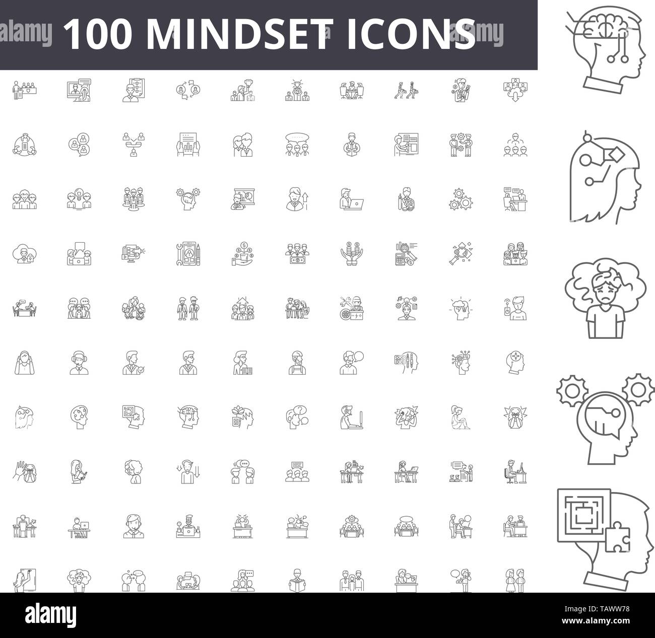 Mindset line icons, signs, vector set, outline illustration concept ...