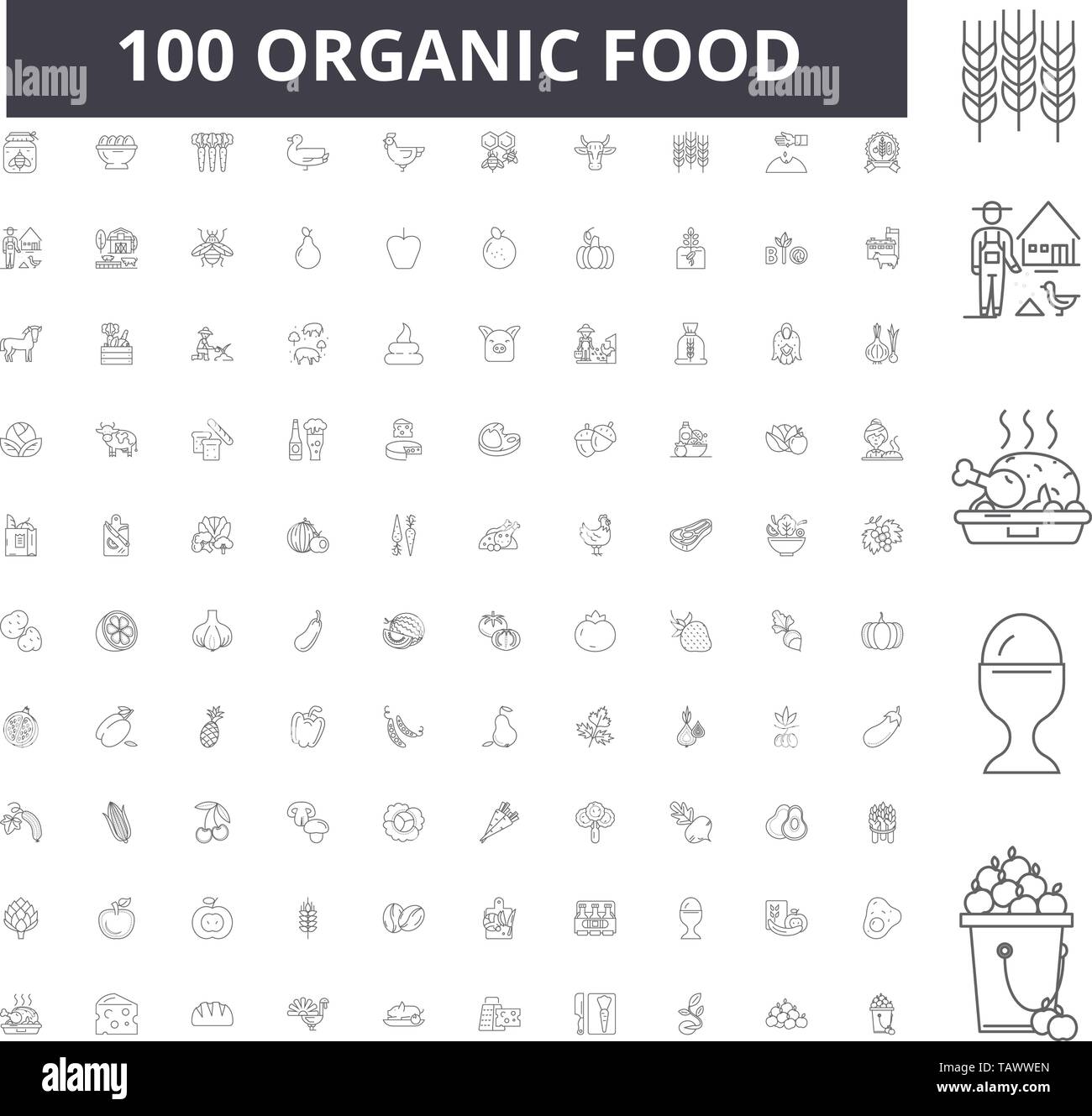 Organic food line icons, signs, vector set, outline illustration ...