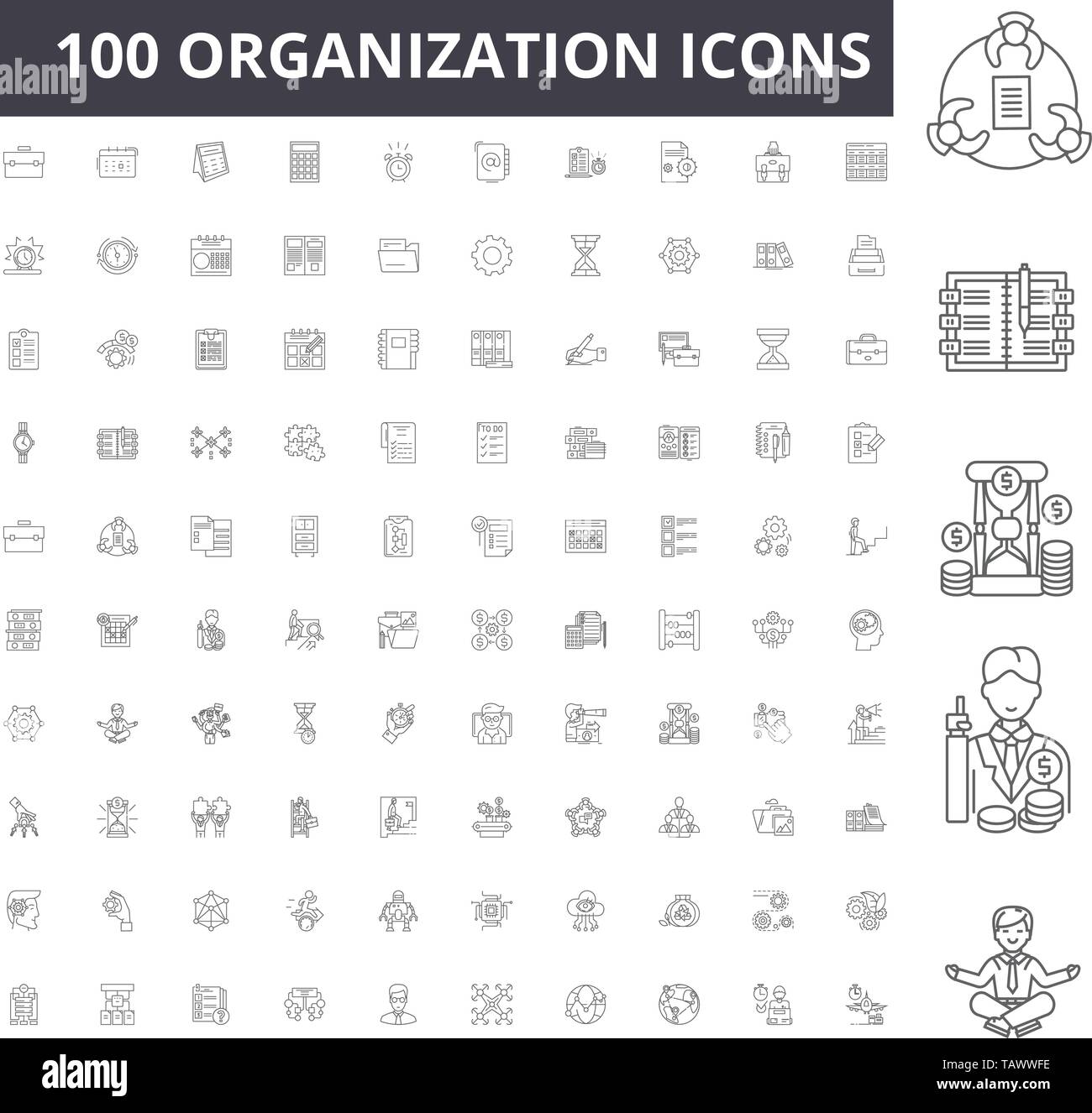 Organization line icons, signs, vector set, outline illustration ...
